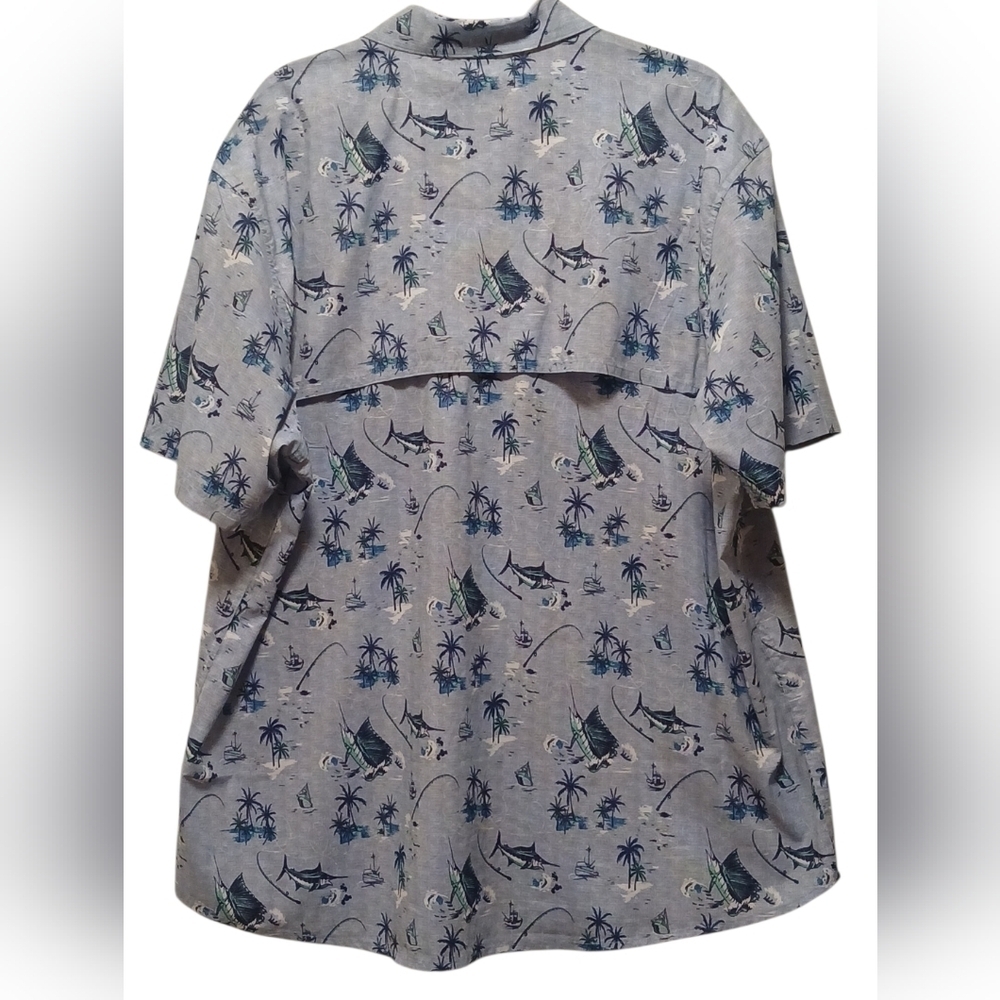 IZOD SaltWater - Blue Button Down, Short Sleeve Shirt, Fishing Theme Print, XXL - Picture 7 of 7